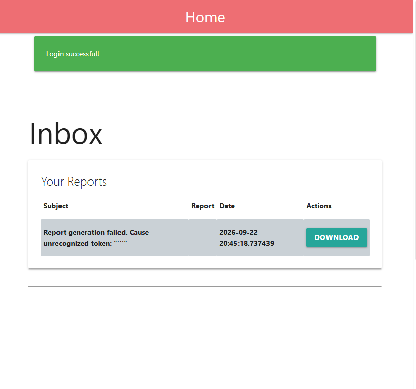 Erro do banco exibido ao acessar /inbox